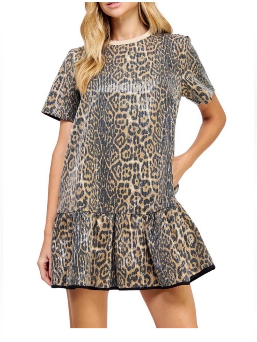 Strut & Bolt Leopard Print Sequin Mini Dress With Pockets Size Small